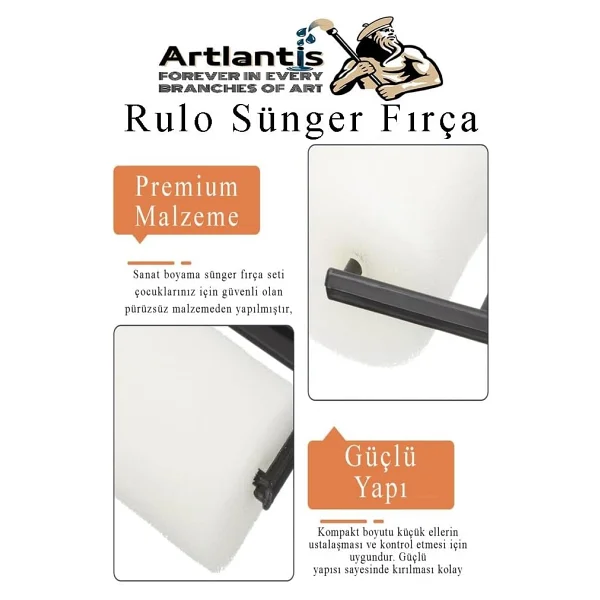Sünger Rulo Fırça 6 Lı 1 Paket Siyah Plastik Saplı Boyama Süngeri Sanatsal Sünger Boya Fırçası Parmak Guaj Akrilik Boya - Görsel 5