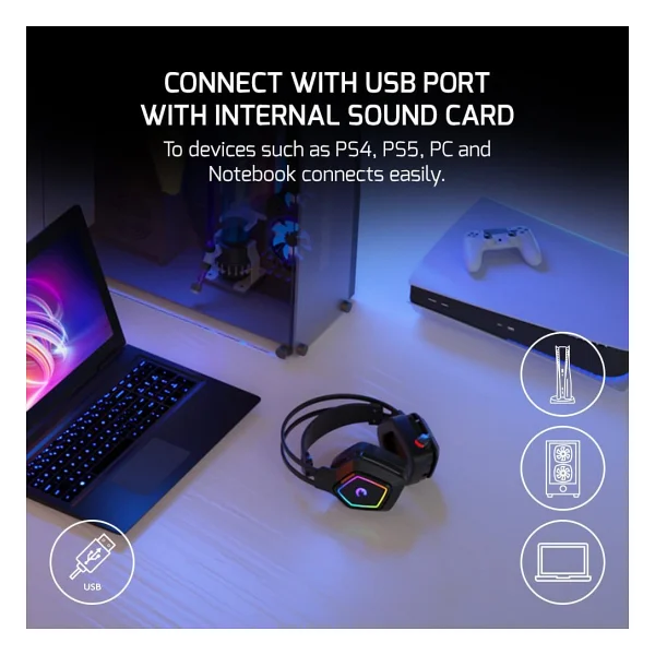 Gamepower Mihawk RGB 7.1 USB Kablolu Kulak Üstü Oyuncu Kulaklığı - Görsel 9