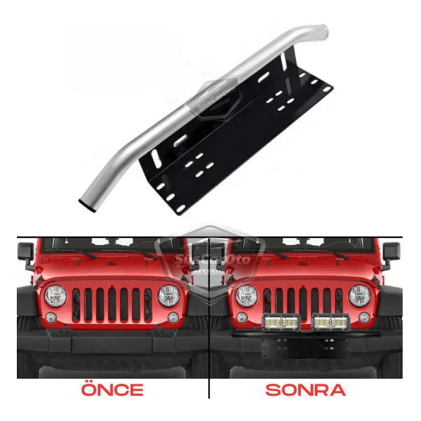 Her Araca Uyumlu Plaka Altlığı Ve Koruma Demiri Sis Ayağı Suv 4x4 Off Road LED Montaj Braketi Plakalık LED Bağlantı Ayağı Krom - Görsel 7