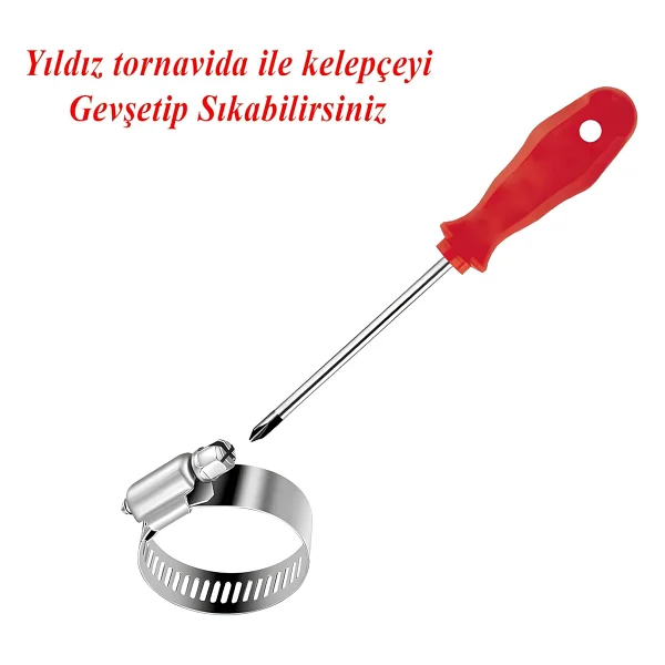 Hortum Kelepçesi Tork Ayarlı 13x19 Mm Paslanmaz Çelik Boru Metal Kelepçe Ayarlanabilir Klips 5 Adet - Görsel 7