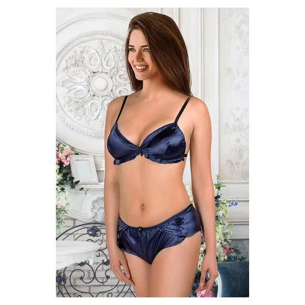Miorre Dolgusuz Saten Bralet Takım Gece Mavisi S-M - Görsel 8