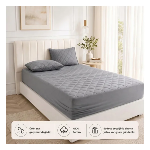 FORMEYA Yatak Koruyucu Alez Kapitone Kahverengi Renk%100 Pamuk Fitted Alez Çarşaf 160 X 200 - Görsel 6