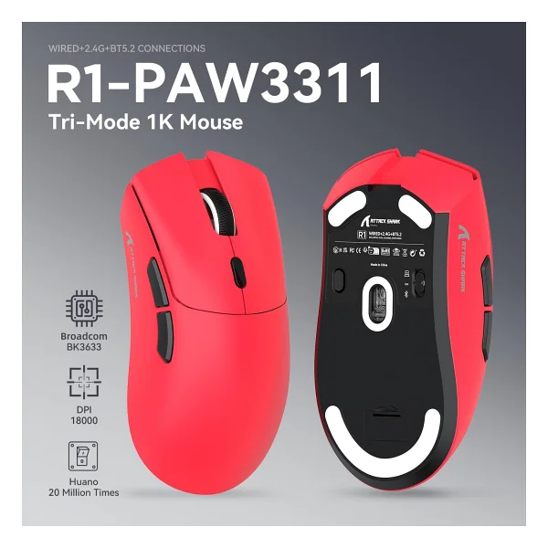 Attack Shark R1 Superlight Kırmızı Optik Kablolu/Kablosuz Oyuncu Mouse - Görsel 2