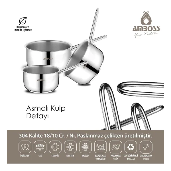 Amboss 3 Parça Cool Çelik Sütlük - Görsel 6