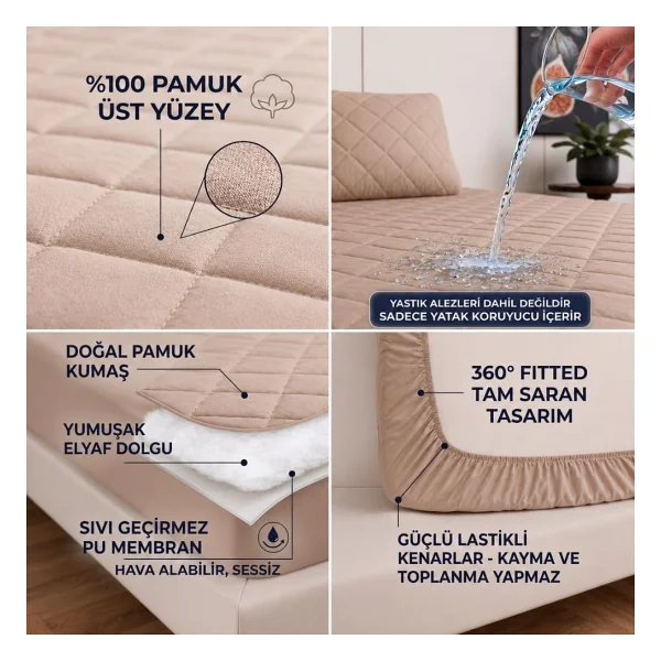 Formeya Kahverengi Kapitone Sıvı Geçirmez Yatak Koruyucu Fitted Alez Çarşaf%100 Pamuk 100X200 - Görsel 2