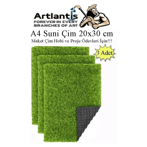 Artlantis Yapay Çim A4 20x30 Cm 3 Adet A4 Boyutunda Maket Çim Dekorati Yapay Çim Halı Teraryum Suni Çim - Görsel 3