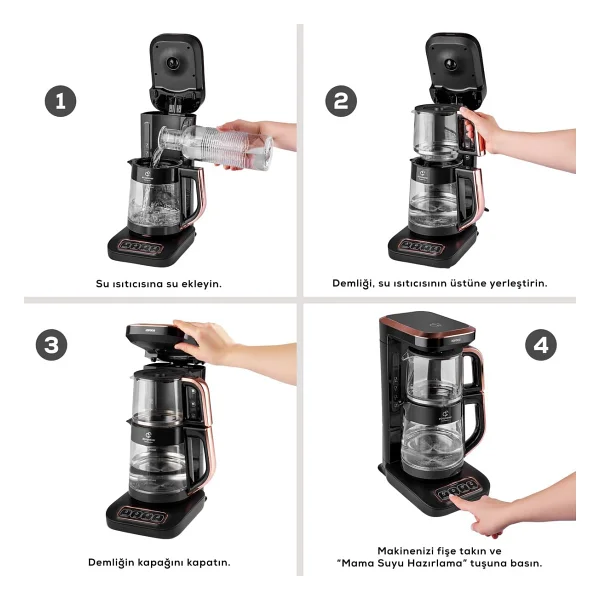 Karaca Çaysever Robotea Pro Quartz 4in1 2500 W Black Chrome Konuşan Cam Demlikli Çay Makinesi - Görsel 7