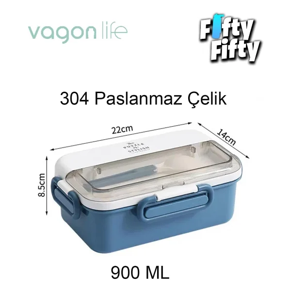 Vagonlife Tek Kat Çift Bölme Bento Lunch Box Ofis-Okul İçin Yeni Nesil Sefer Tası Paslanmaz Çelik 588 - Görsel 7