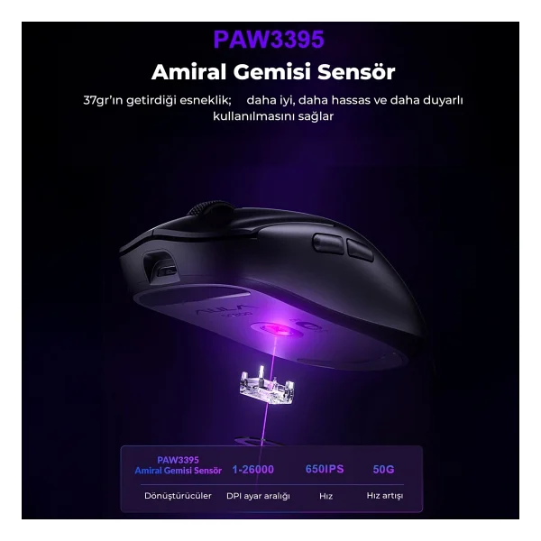Aula Sc800 Lightweight Siyah Optik Kablolu/Kablosuz Oyuncu Mouse - Görsel 4