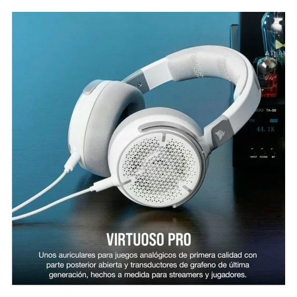 Corsair Virtuoso Pro Açık Oyun Kulaklığı Kablolu - Tek Yönlü Mikrofon Çıkarılabilir - 50 Mm Grafen İletkenler, Frekans Tepkisi 20 Hz - 40 Khz - Beyaz - Görsel 2