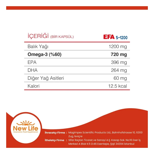 New Life EFA S-1200 Omega 3 Balık Yağı 45 Kapsül - Görsel 7