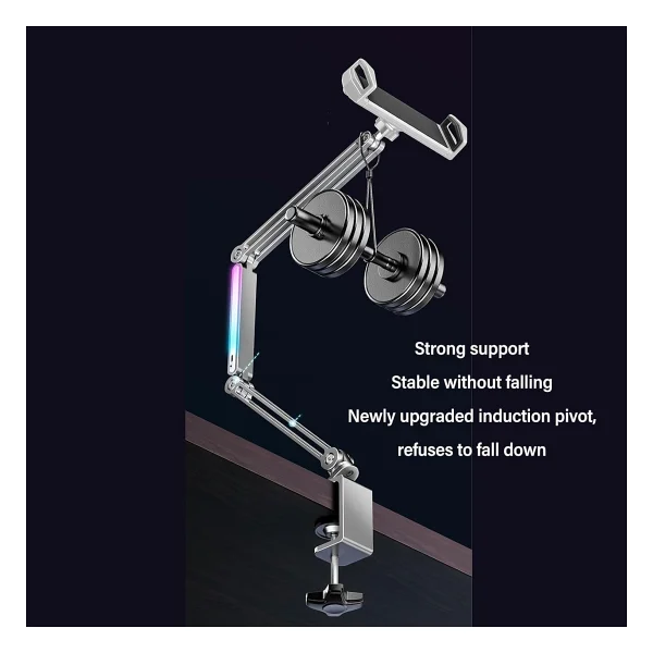 Coverzone P67h Profesyonel Ayarlanabilir LED Işıklı Uzun Kollu Alüminyum Masaüstü 14.6 Inç Kadar Uyumlu iPad İle Uyumlu Tablet Stant Ve Tutucu Cantilever Kol Tasarım, 360° Döner, Tablet Standı - Görsel 7