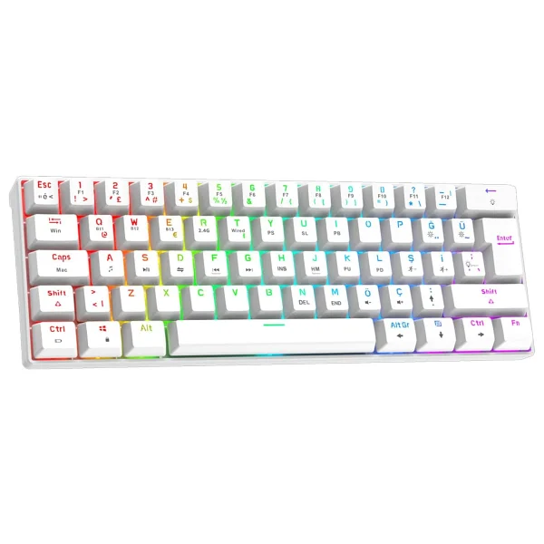 Gravion Kyra MK61 Rgb Mekanik Gaming Oyuncu Klavye 61 Tuş, Kablosuz Bluetooth + 2.4g + Kablolu, Red Switch, 2000MAH - Beyaz - Görsel 5