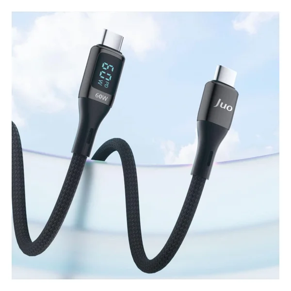 Juo 60w Dijital LED Ekranlı Örgülü USB Type-C To Type-C Hızlı Şarj Ve Data Kablosu 2 Metre - Görsel 2