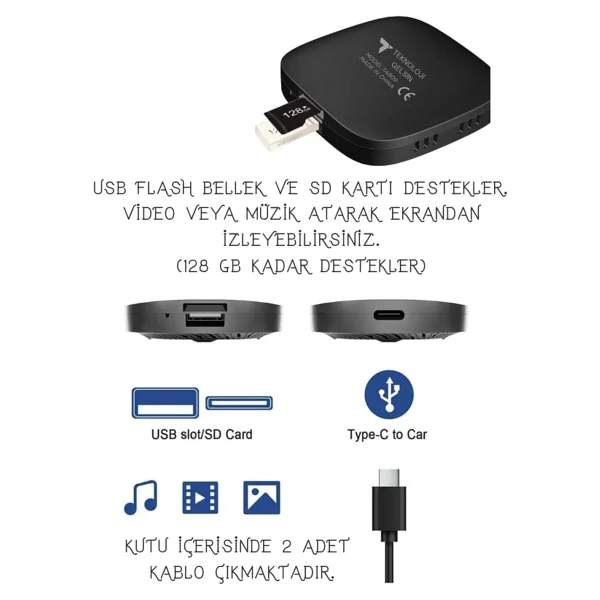 Kablosuz Carplay Ve Android Auto Adaptörü, 2gb RAM 32gb Rom, Türkçe Arayüz, Netflix Ve Youtube Destekli - Görsel 8