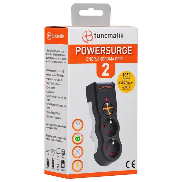 Tunçmatik Powersurge 2 1050 Joule Anahtarlı 2'li Akım Korumalı Priz - Görsel 2