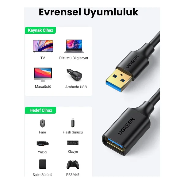 Ugreen 10368 1 M USB 3.0 Uzatma Kablosu - Görsel 7