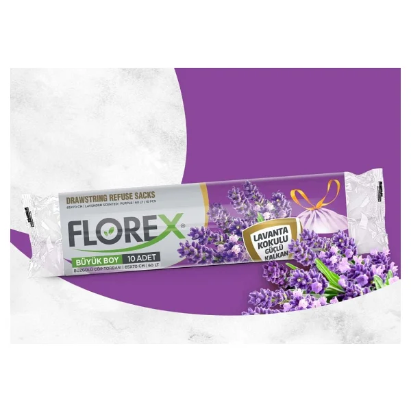 Florex Lavanta Kokulu Büzgülü Büyük Boy Çöp Poşeti 10'lu 5 Adet - Görsel 3