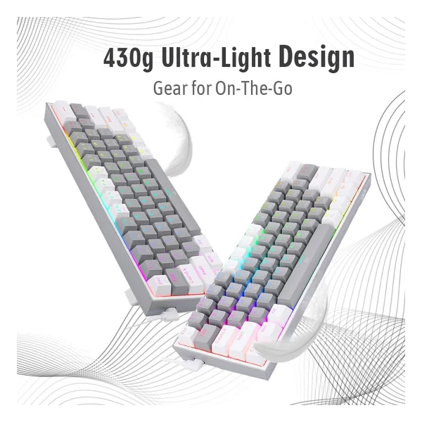 Redragon K617 Gri-Beyaz RGB %60 Tkl Red Switch Kablolu Mekanik Oyuncu Klavyesi - Görsel 3