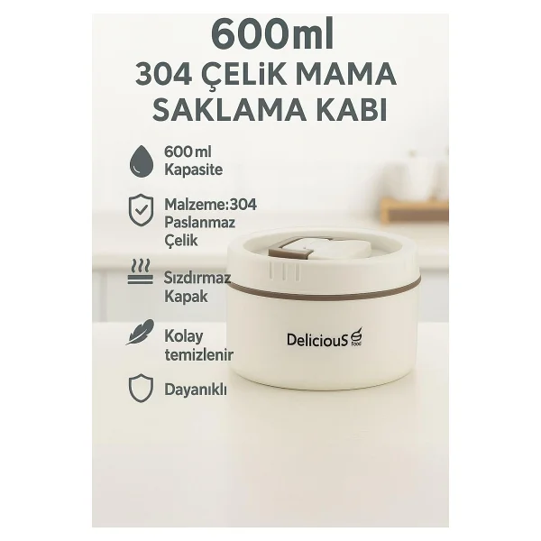 304 Çelik Krem 600 Ml Yemek Mama Saklama Kabı Sefer Tası (Sıcak Tutmaz) Cin896by - Görsel 6