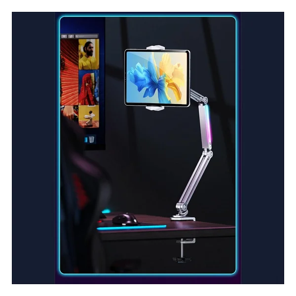 Coverzone P67h Profesyonel Ayarlanabilir LED Işıklı Uzun Kollu Alüminyum Masaüstü 14.6 Inç Kadar Uyumlu iPad İle Uyumlu Tablet Stant Ve Tutucu Cantilever Kol Tasarım, 360° Döner, Tablet Standı - Görsel 5