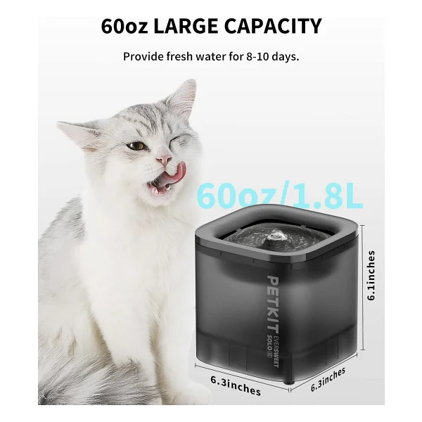 PETKIT Cat Su Çeşmesi, EVERSWEET SOLO SE, 1,85 L Ultra Sessiz Otomatik Kedi İçme Çeşmesi, İç Mekan Kullanımı için, Karbon Filtreli ve Ayrı Tabanlı Kolay Temizlenen Tasarım, Plug-In Cat Su Sebili - Görsel 9