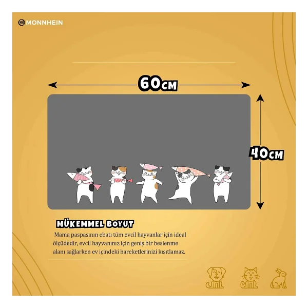 Monnhein Mama ve Su Evcil Hayvan Beslenme Matı, Kolay Temizlenen Emici Su Geçirmez Kumaş, Küçük Orta Boy ve Büyük Kedi ve Köpekler için Dayanıklı Köpek Kedi Paspas (40x60, Gri Kediler Balık) - Görsel 2