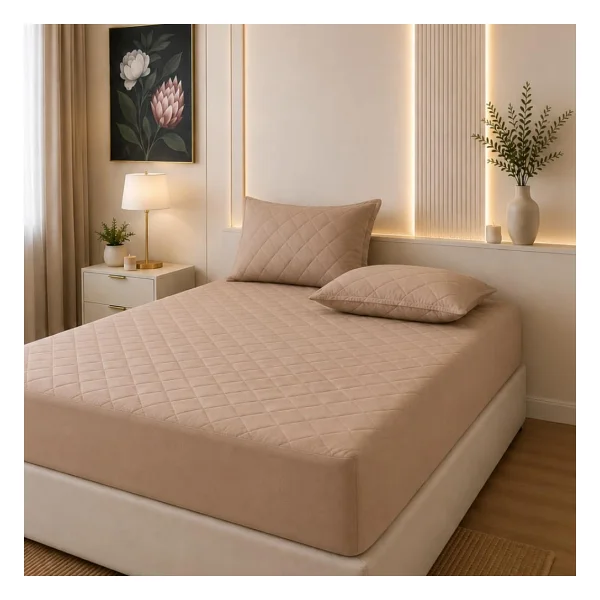 FORMEYA Yatak Koruyucu Alez Kapitone Kahverengi Renk%100 Pamuk Fitted Alez Çarşaf 160 X 200 - Görsel 4