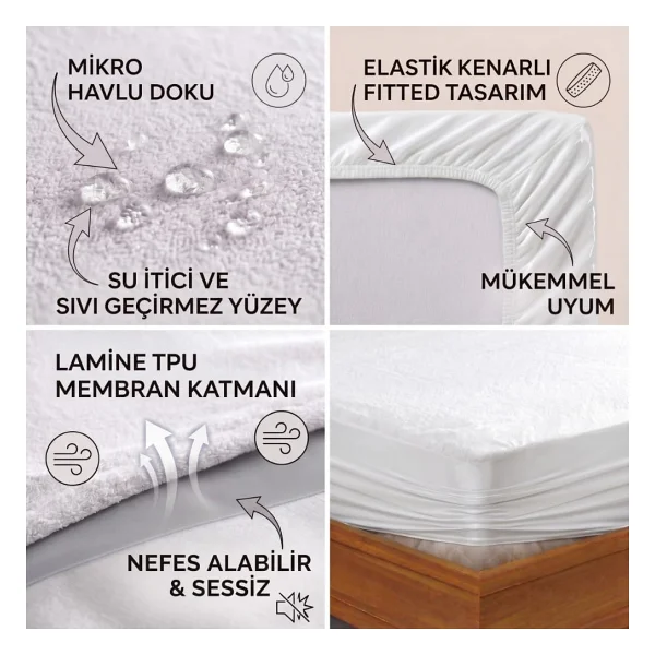 Formeya Mikrofiber Fitted Sıvı Geçirmez Alez - Tek-Çift Kişilik Alez- Yatak Koruyucu Çarşaf 90x190 - Görsel 7