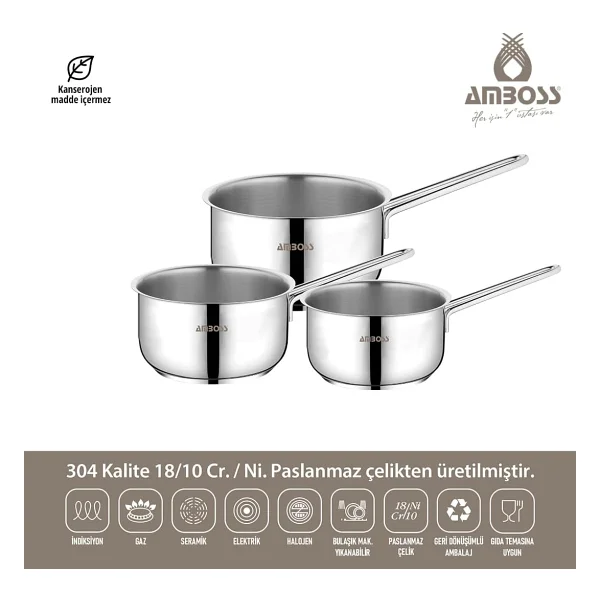 Amboss 3 Parça Cool Çelik Sütlük - Görsel 2