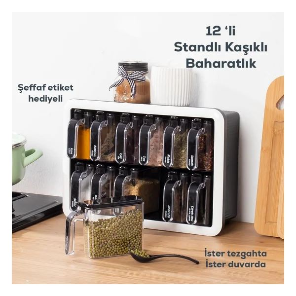 Porsima 1041 Standlı 12'li Kaşıklı Kapaklı Baharat Takımı - Görsel 3