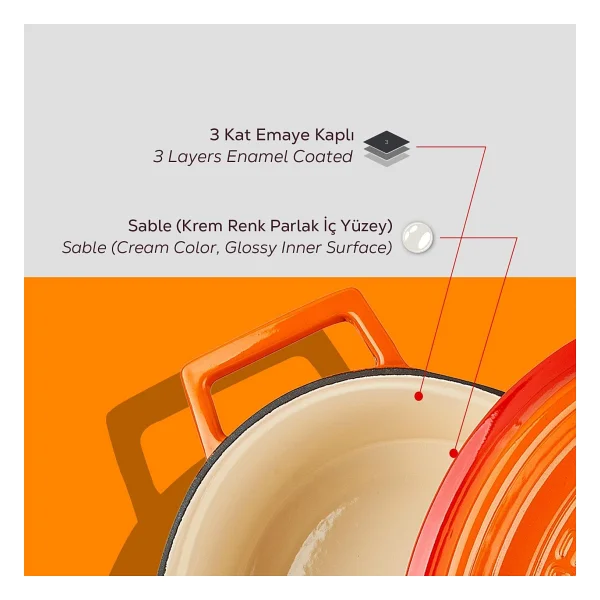 Lava Edition Oval Turuncu 23x29 Cm Döküm Tencere - Görsel 6