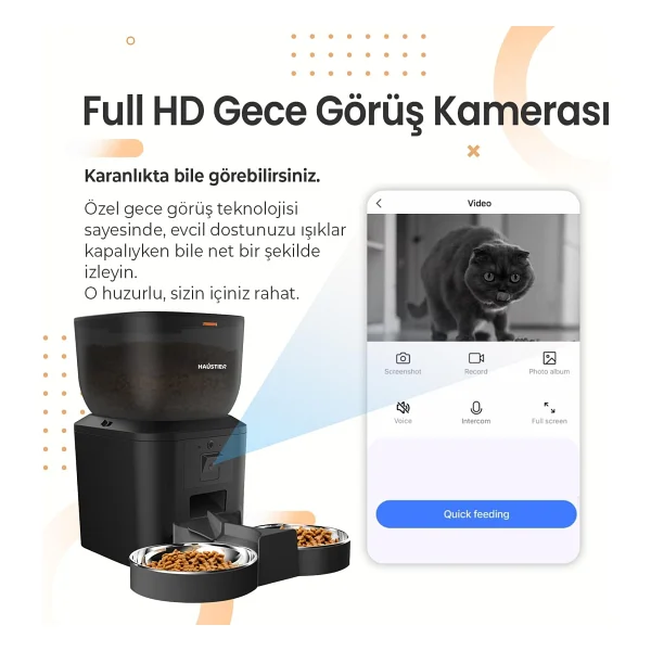 Haustier Qq029-Dual 4 Lt Kameralı Akıllı Otomatik Mama Kabı - Görsel 4