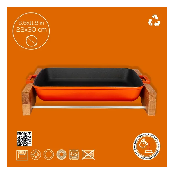 Lava Ahşap Altlıklı 22x30 Cm Döküm Dikdörtgen Fırın Tepsisi - Görsel 4