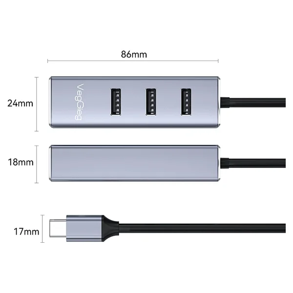 Veggieg USB Type-C To 100mbps Ethernet Çevirici Ve 3 Portlu USB Hub Çoklayıcı - Görsel 8