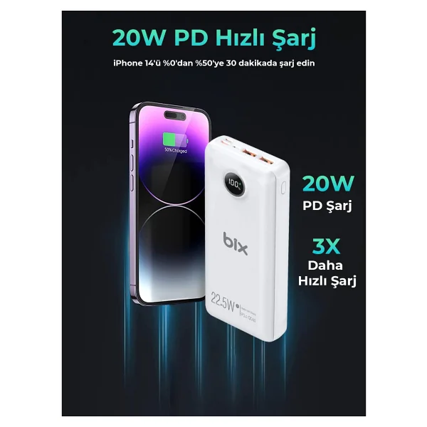 Bix Pb201 20000 mAh Hızlı Şarj Powerbank - Görsel 7