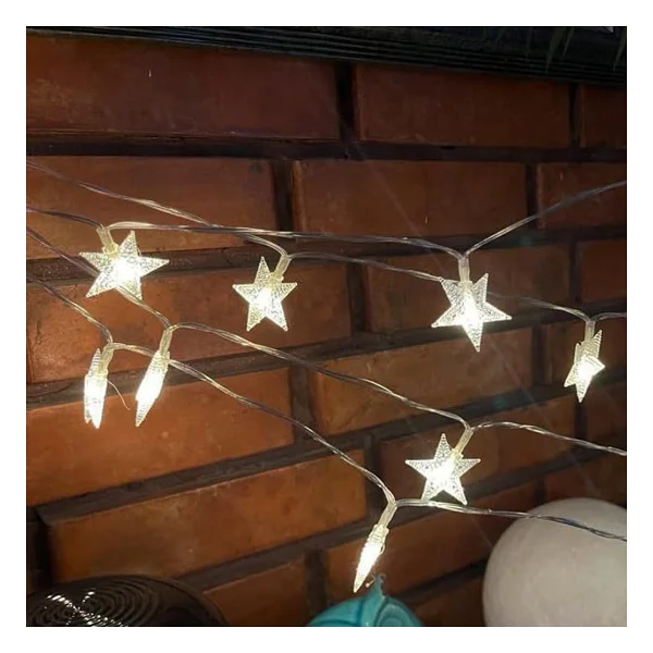 Coverzone LED Işıklı 28'li Yıldız Işık Zinciri Dekoratif Fişli Aydınlatma Ev Dekorasyonu Süsleme Salon Oda Merdiven Balkon Süslemeleri İçin Yılbaşı Eğlence Doğum Günlerine Özel Aydınlatma (10 Metre) - Görsel 2