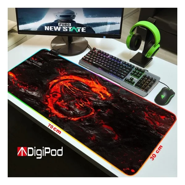 Digipod Rgb Oyuncu Mousepad Rgb 70 x 30 Gaming Oyuncu Mouse Pad Kaymaz Taban 4mm DRAGON - Görsel 4