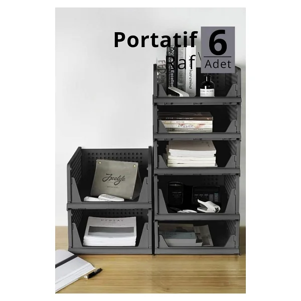 Mithra Life 6 Lı Kayar Raf Organizer Gri Dolap İçi Kıyafet Aksesuar Düzenleyici 45x35 Cm Mıt1264 - Görsel 6
