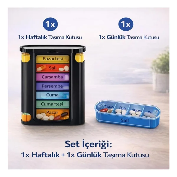 Coofbe Bpa İçermez Haftalık İlaç Saklama Kutusu 4 Bölmeli 28 Gözlü Kilitli Kapaklı Hap İlaç Kutusu Siyah - Görsel 6