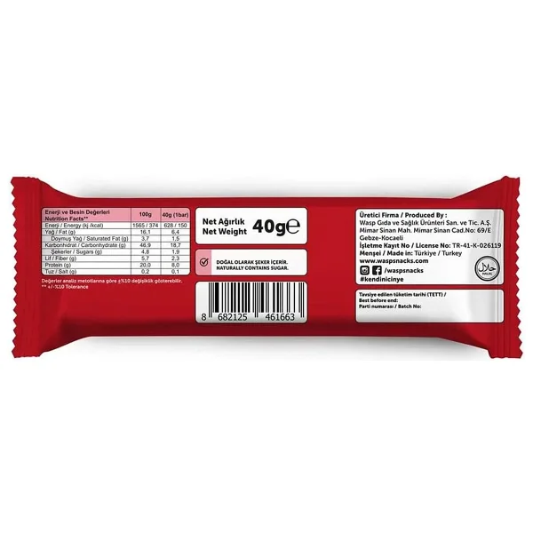 Waspco Vegan Çilekli Protein Bar 40g - Görsel 4
