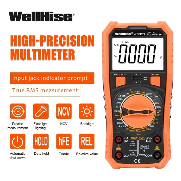 Wellhise VC890D Ölçü Aleti Multimetre Avometre Nvc Işıklı Ekran El Feneri True Rms - Görsel 8