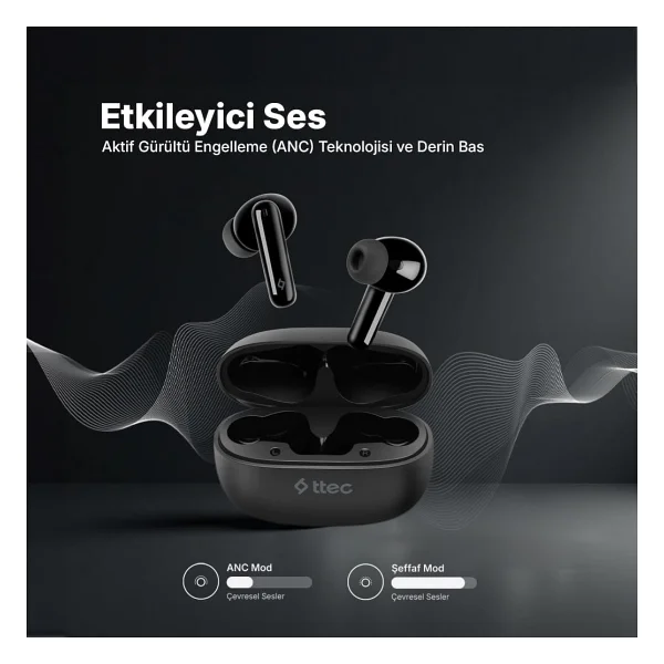 Ttec Airbeat Pro 2km161s ANC TWS Siyah Kulak İçi Bluetooth Kulaklık - Görsel 2