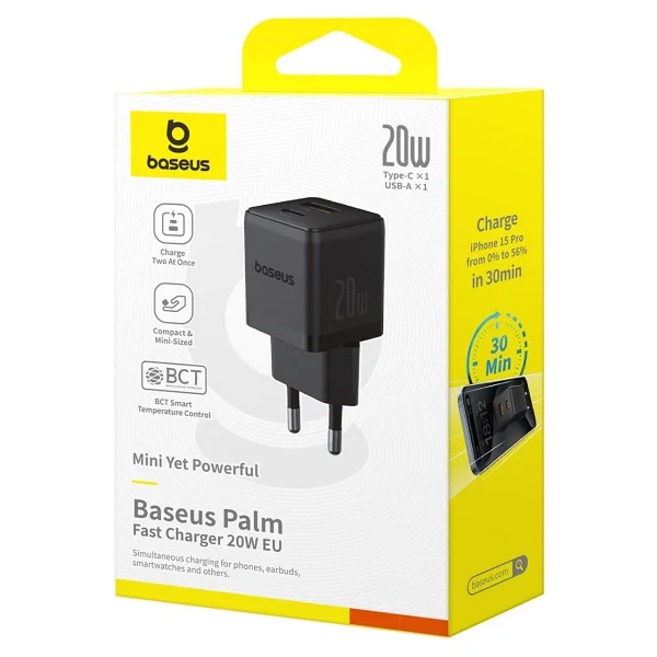 Baseus Palm C+U 20 W Siyah Hızlı Şarj Adaptörü - Görsel 7