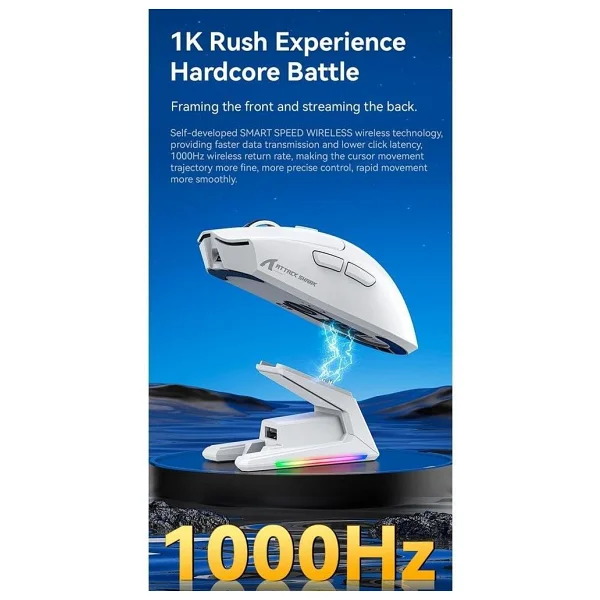 Attack Shark X1 Beyaz Şarj İstasyonlu Kablosuz Oyuncu Mouse - Görsel 6