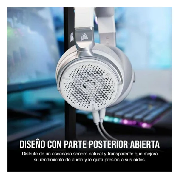 Corsair Virtuoso Pro Açık Oyun Kulaklığı Kablolu - Tek Yönlü Mikrofon Çıkarılabilir - 50 Mm Grafen İletkenler, Frekans Tepkisi 20 Hz - 40 Khz - Beyaz - Görsel 3