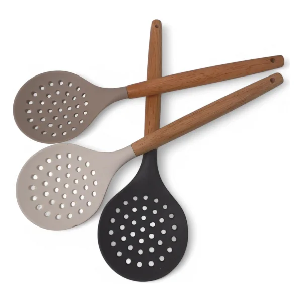 Deconox Bambu Saplı Silikon Kevgir, Bambu Uzun Silikon Geniş Kevgir 27cm 3 Renk Seçenekli (Krem) - Görsel 5