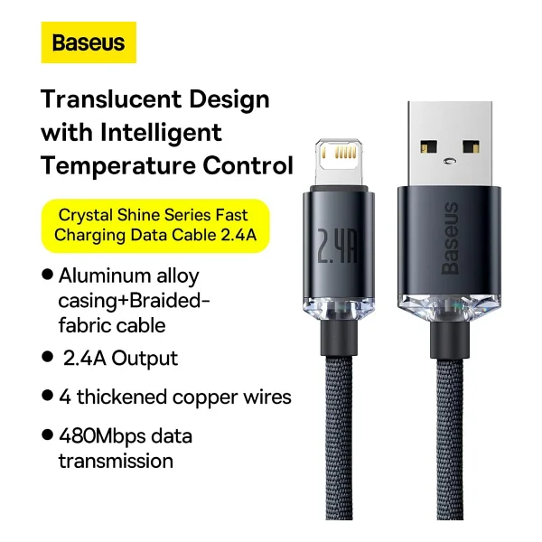 Baseus Crystal Shine 1.2 M USB To Lightning Hızlı Şarj Kablosu - Görsel 7