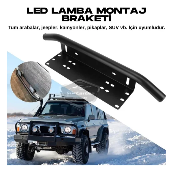 Her Araca Uyumlu Plaka Altlığı Ve Koruma Demiri Sis Ayağı Suv 4x4 Off Road LED Montaj Braketi Plakalık LED Bağlantı Ayağı Krom - Görsel 5