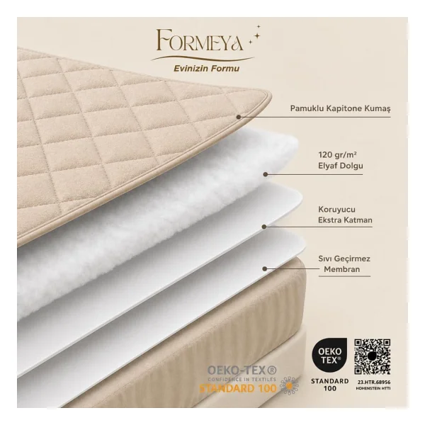 Formeya Kahverengi Kapitone Sıvı Geçirmez Yatak Koruyucu Fitted Alez Çarşaf%100 Pamuk 100X200 - Görsel 4